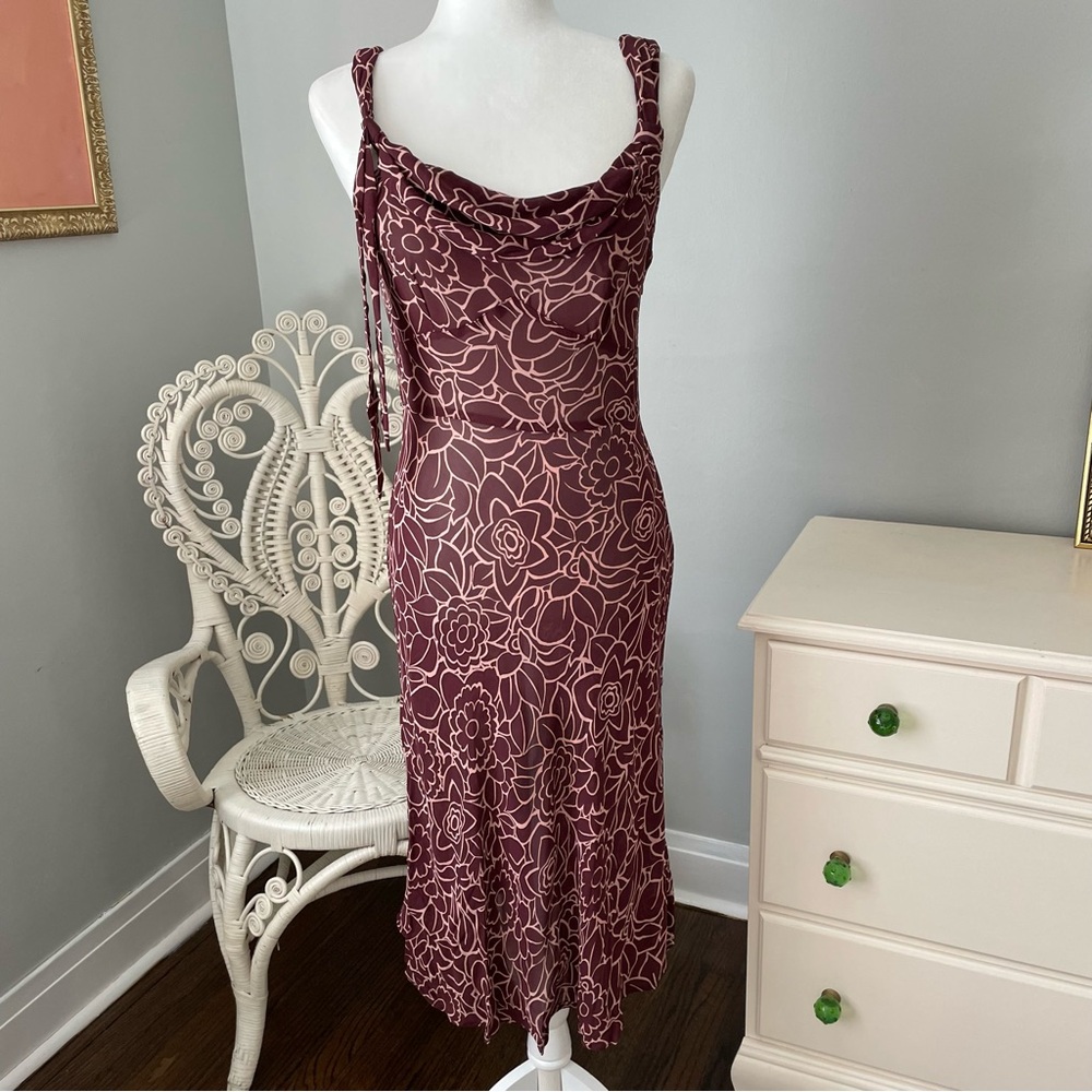 Vintage Anthropologie Odille Y2K Sheer Chiffon Floral Midi Dress, Size 6